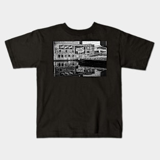 Birmingham Canal at  Regency Wharf - Monochrome Photograph Kids T-Shirt